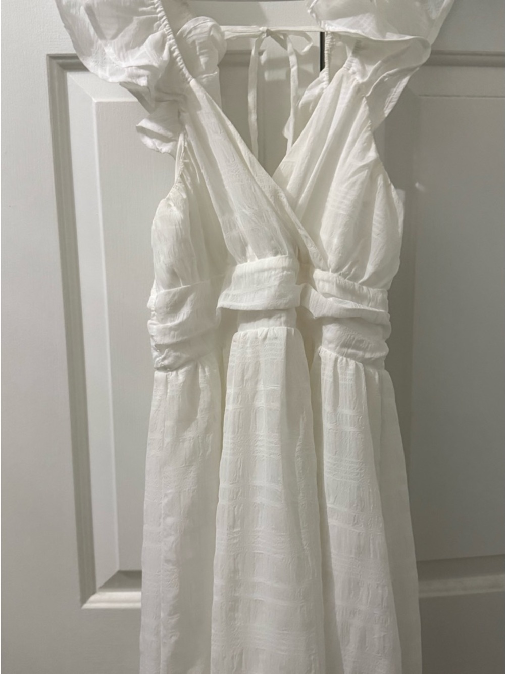 Altar'd State White Textured Maxi Dress with V-Neck